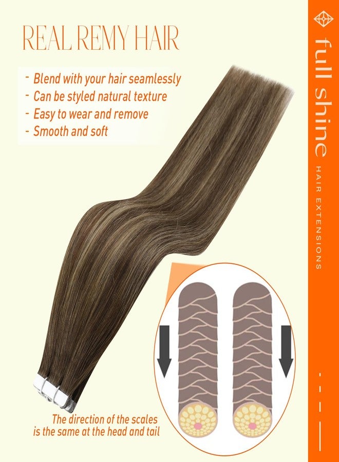 Full Shine 22Inch Tape in Hair Extensions Color 4 Brown Ombre 24 Blonde and 4 Seamless Hair Extensions Tape in Glue in Hair Extensions Skin Weft Tape in Hair Extensions Human Hair 50G 20Pcs for Women - Image 3